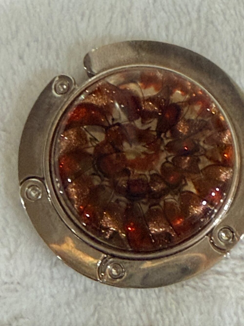 Murano style Foldable Purse Hook Hanger With  Floral Design & Silver-Tone Finish